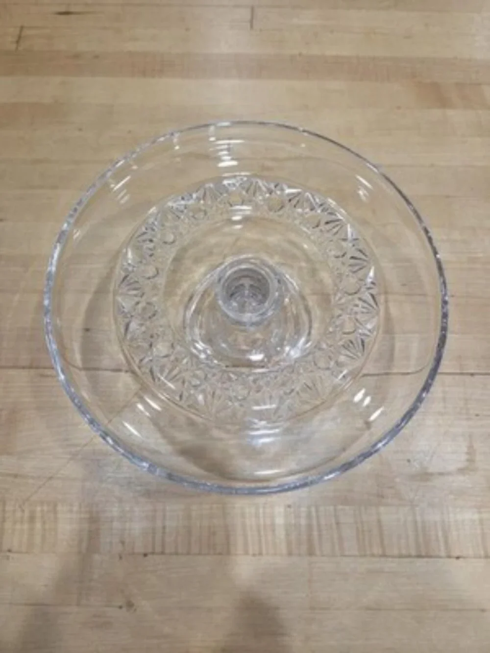 Vintage Clear Pressed Glass Pedestal Cake Stand Starburst 8 inch